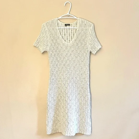 Dex Oatmeal Knit Short Sleeve V-Neck Sweater Dress – Size Medium EUC - Picture 1 of 13